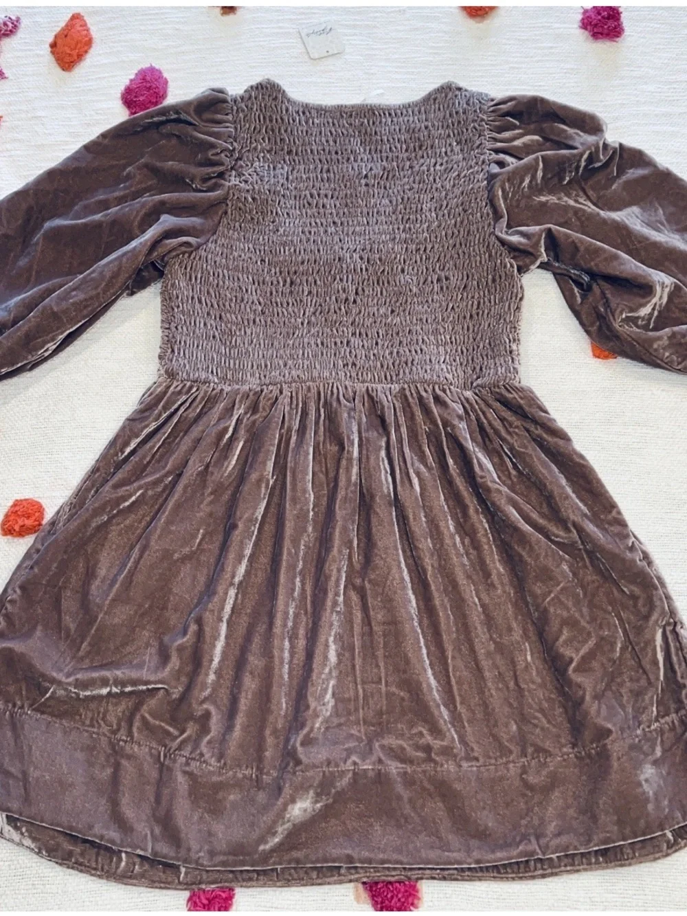 NWT Free People Farrier Velvet Smocked Mini Dress Pink/Mauve XS